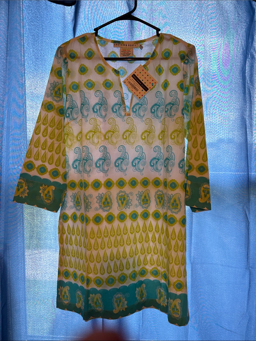 Gretchen Scott Designs White, Teal & Lime Printed Midi Tunic Dress